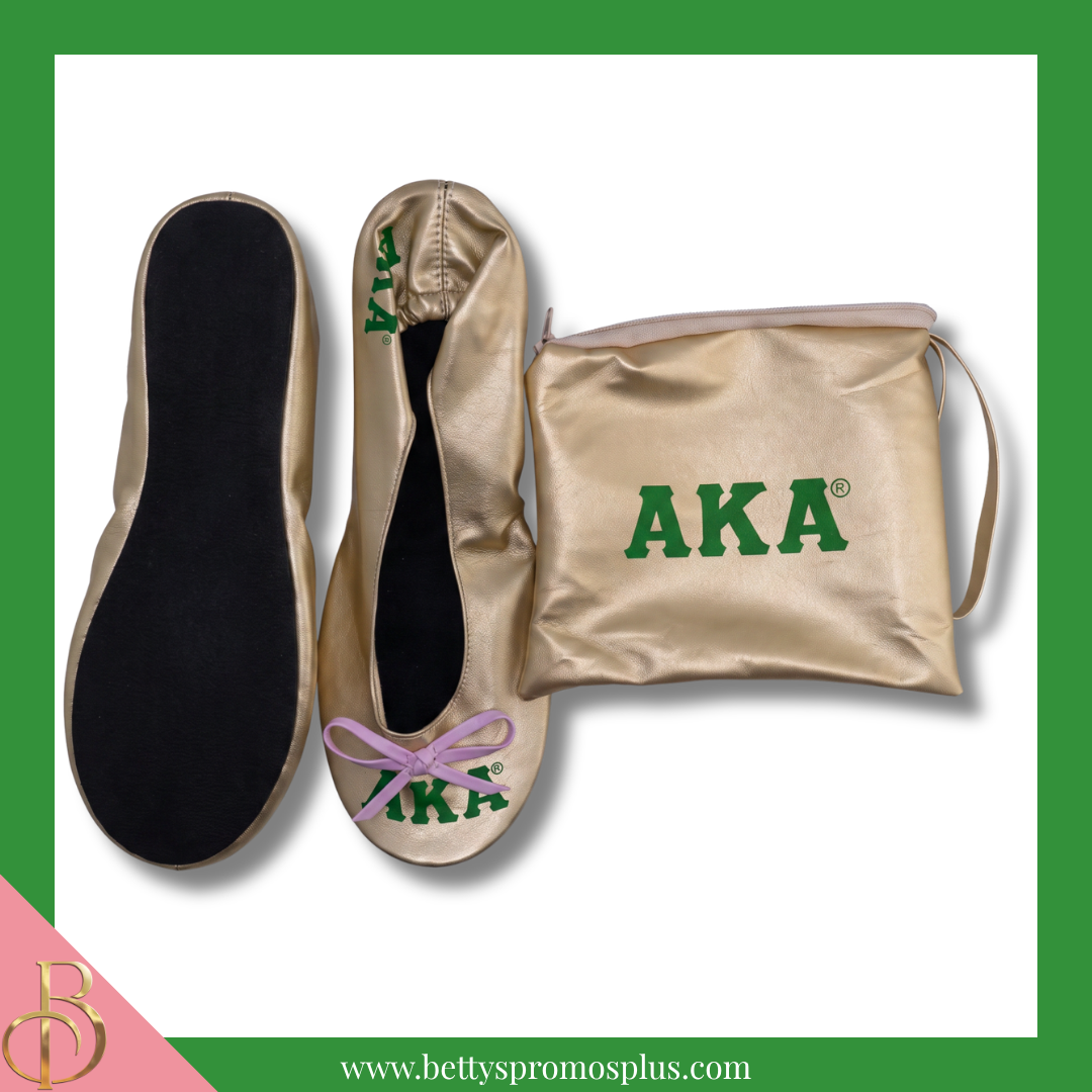 Alpha Kappa Alpha AKA Golden Soror Ballet Flats with Carrying Case