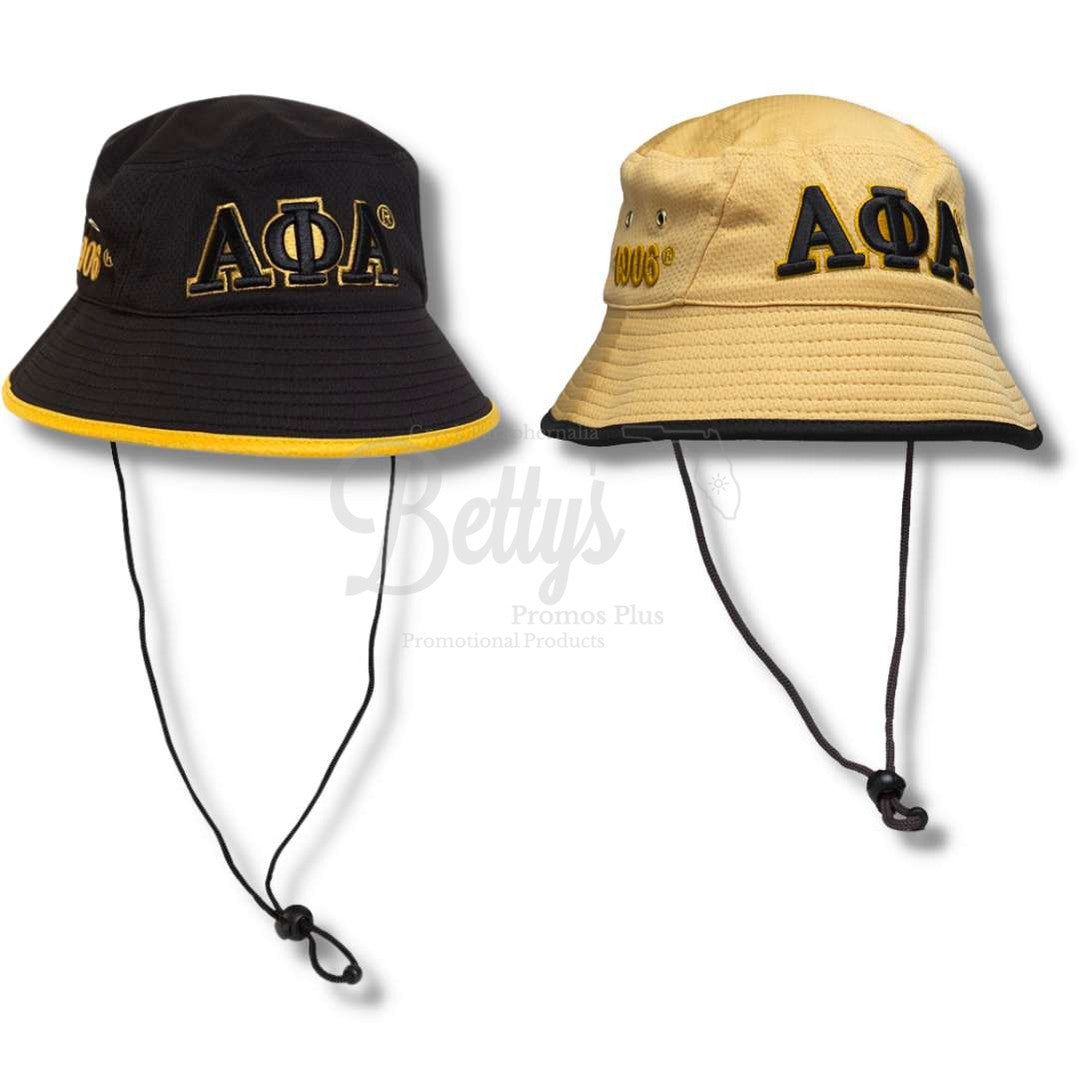 Alpha Phi Alpha Mesh Flex Fit ΑΦΑ Greek Letters Embroidered Bucket Hat with Drawstring Khaki
