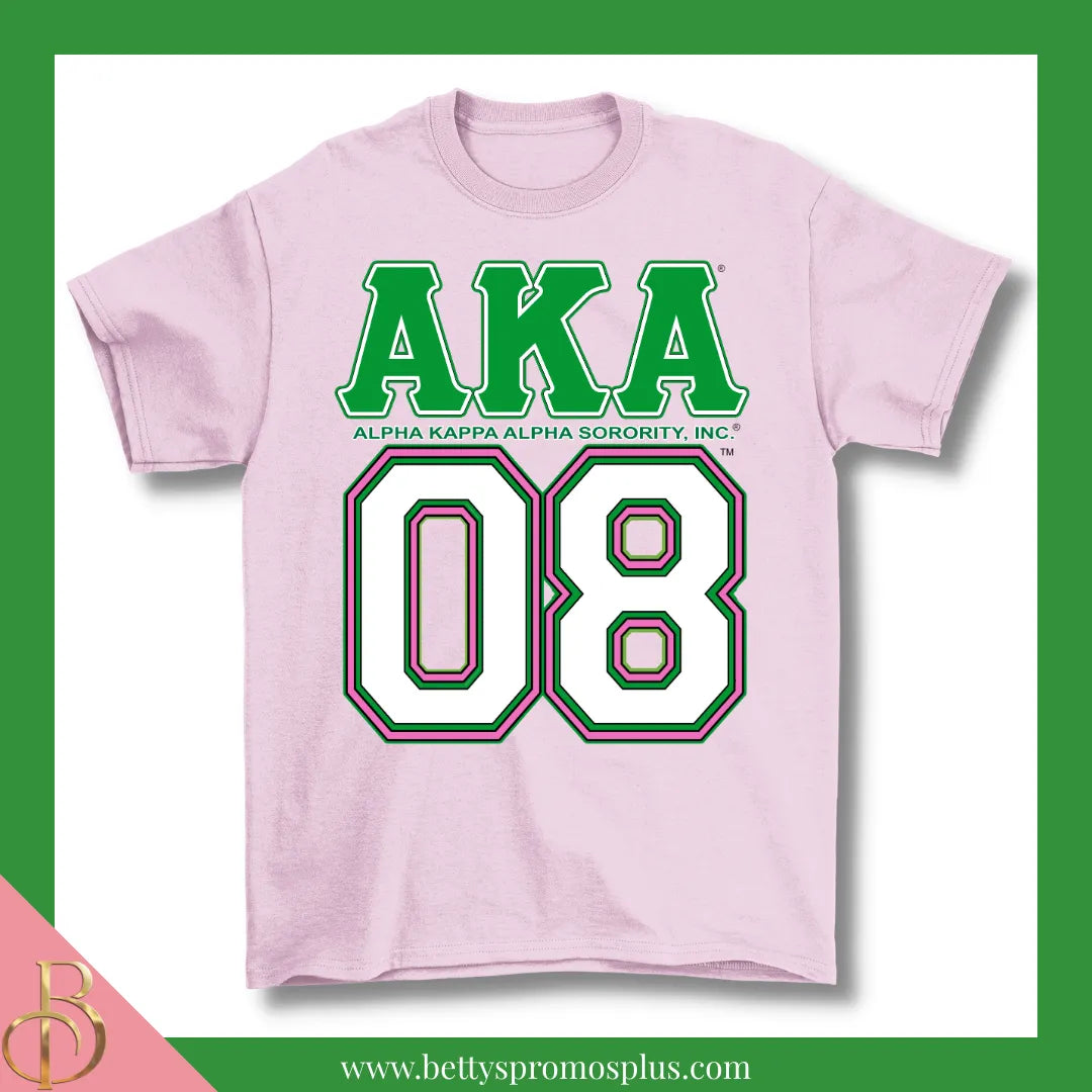 Alpha Kappa Alpha AKA 08 Screen Printed T-Shirt-Pink with White 08-Small-Alpha Kappa Alpha Paraphernalia-Alpha Kappa Alpha T-Shirts-Betty's Promos Plus