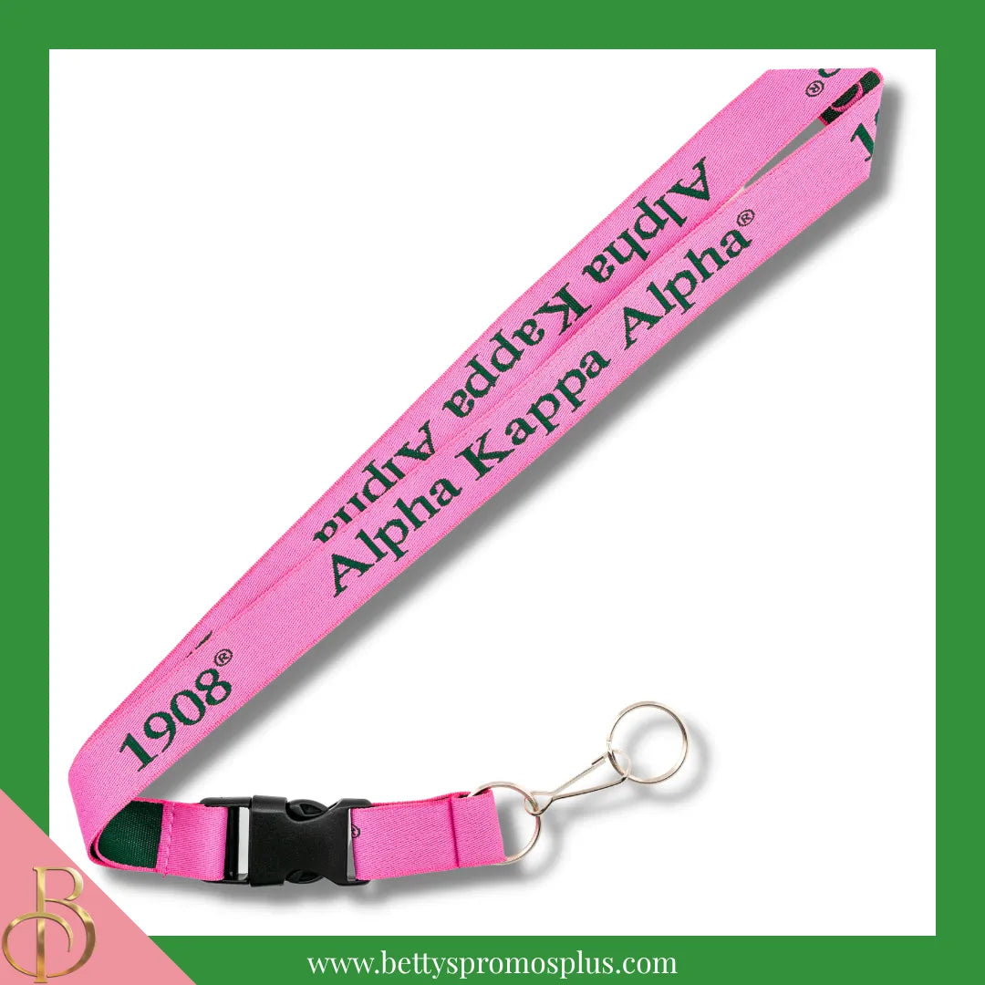 Alpha Kappa Alpha AKA 1908 Woven Embroidered Lanyard-Alpha Kappa Alpha Paraphernalia-Alpha Kappa Alpha Lanyards-Betty's Promos Plus