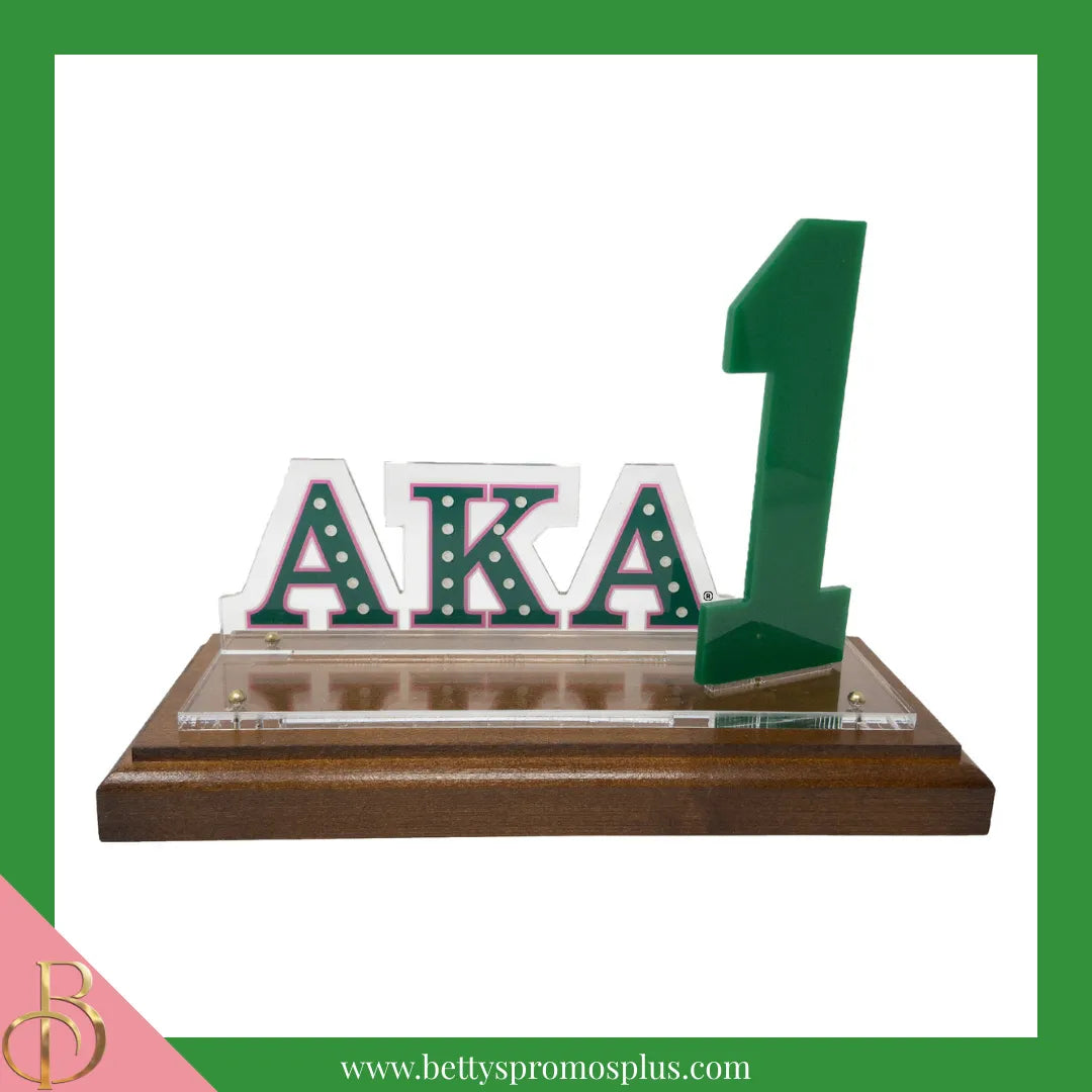 Alpha Kappa Alpha AKA Acrylic Desktop Ornament Line Number Display with Wooden Base for Desk-Alpha Kappa Alpha Paraphernalia-Alpha Kappa Alpha Desk Ornament-Betty's Promos Plus
