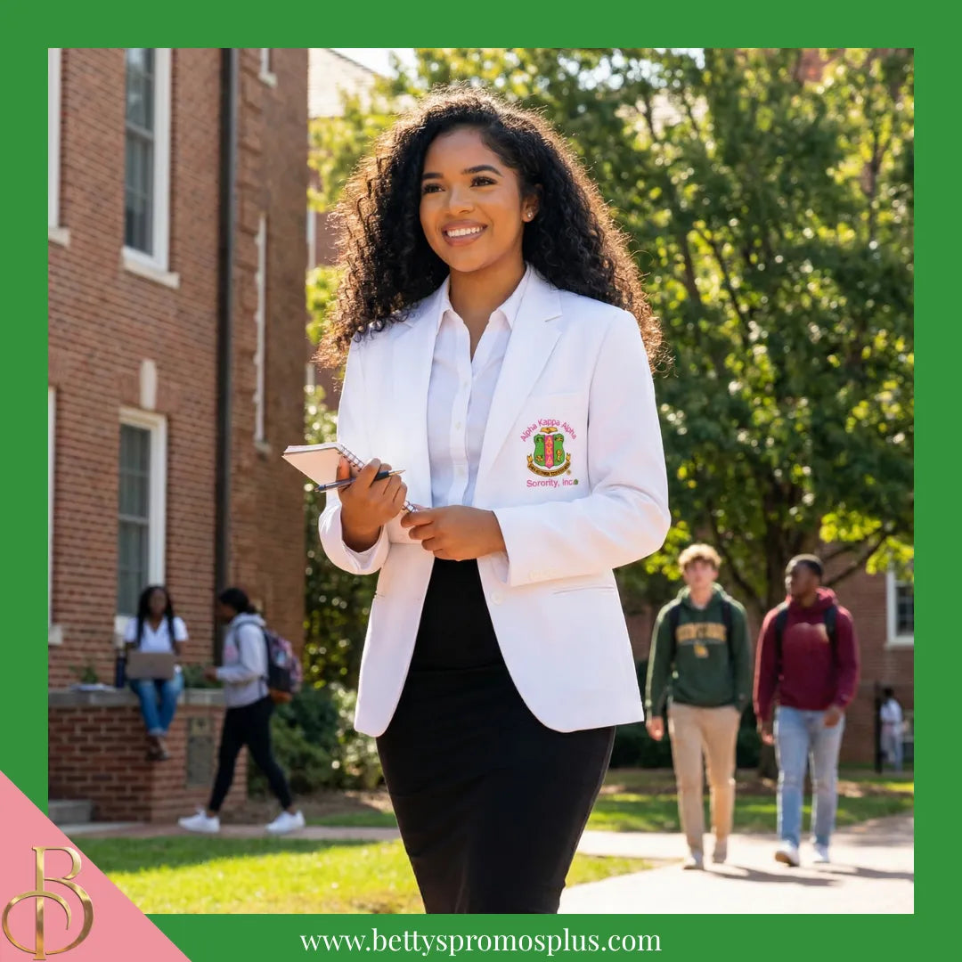 Alpha Kappa Alpha AKA Blazer with Embroidered Shield Sport Coat in Black or White-Alpha Kappa Alpha Paraphernalia-Alpha Kappa Alpha Blazers-Betty's Promos Plus