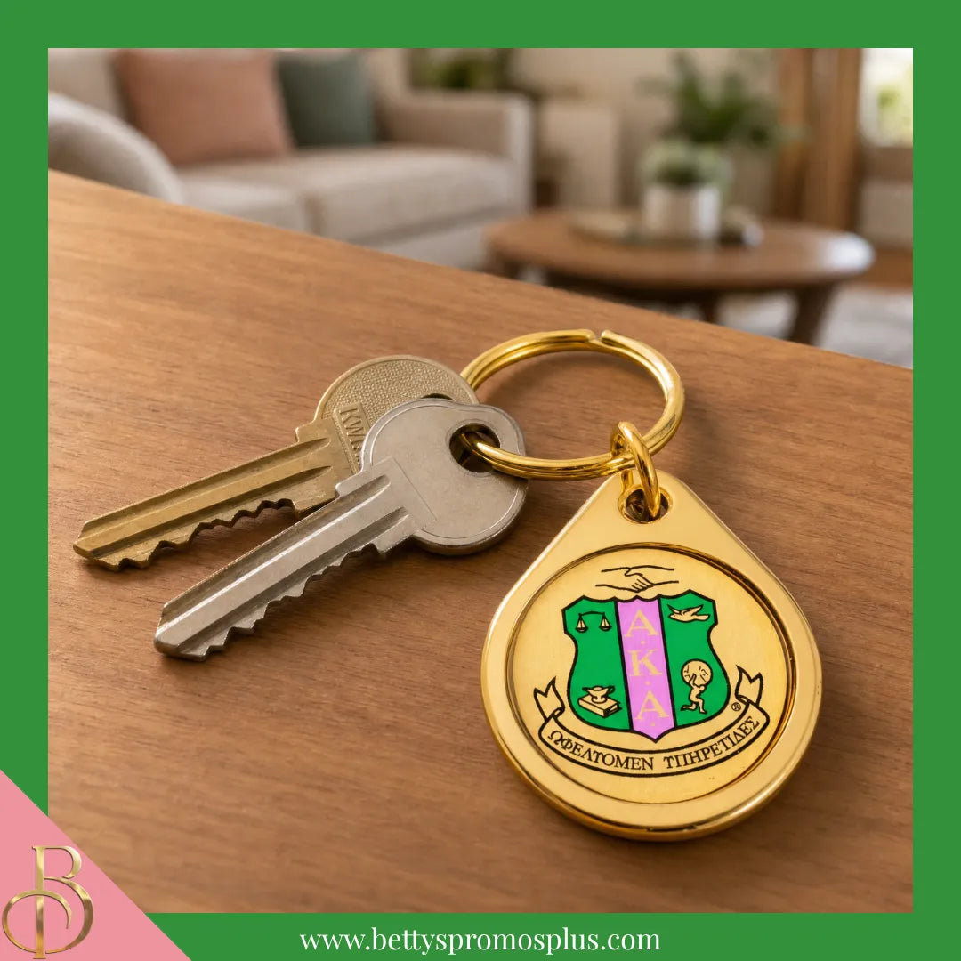 Alpha Kappa Alpha AKA Circular Acrylic Keychain with Shield or Greek Letters-Alpha Kappa Alpha Paraphernalia-Alpha Kappa Alpha Keychain-Betty's Promos Plus