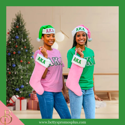 Alpha Kappa Alpha AKA Embroidered Greek Letters Deluxe Santa Hat-Alpha Kappa Alpha Paraphernalia-Alpha Kappa Alpha Hats-Betty's Promos Plus