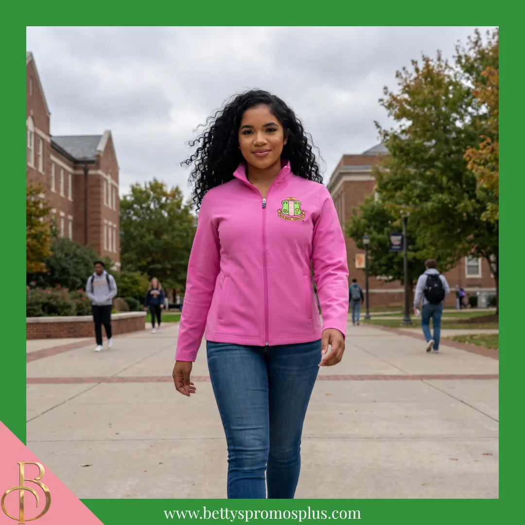 Alpha Kappa Alpha AKA Embroidered Shield Full-Zip Water Resistant Rain Jacket-Alpha Kappa Alpha Paraphernalia-Alpha Kappa Alpha Rain Coats-Betty's Promos Plus