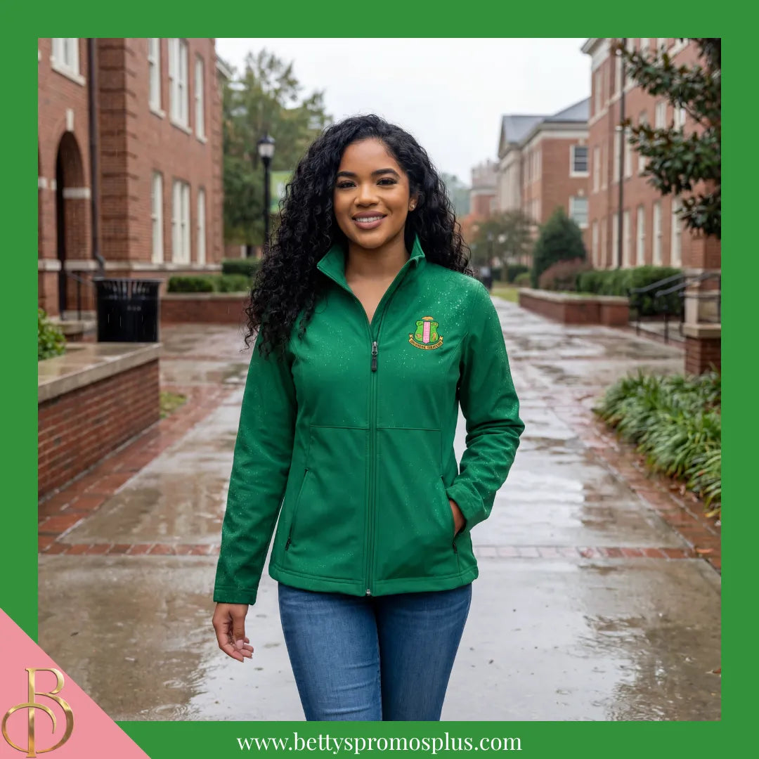 Alpha Kappa Alpha AKA Embroidered Shield Full-Zip Water Resistant Rain Jacket-Alpha Kappa Alpha Paraphernalia-Alpha Kappa Alpha Rain Coats-Betty's Promos Plus
