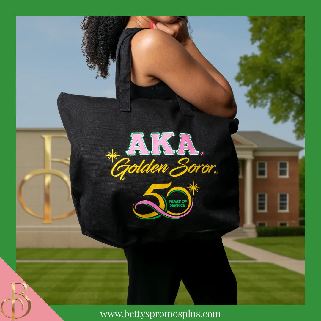 Alpha Kappa Alpha AKA Golden Soror Screen Printed Tote Bag-Alpha Kappa Alpha Paraphernalia-Alpha Kappa Alpha Tote Bags-Betty's Promos Plus