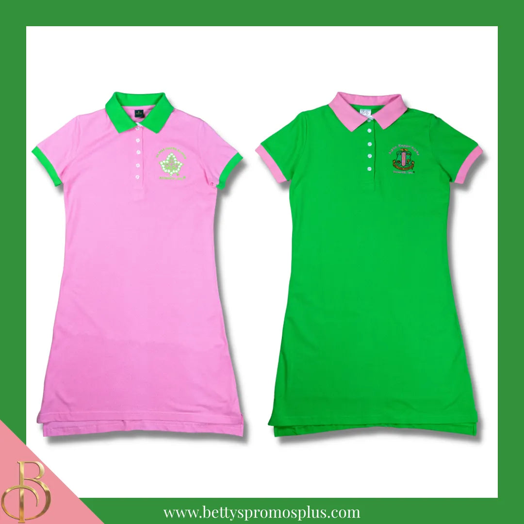 Alpha Kappa Alpha AKA Ivy Embroidered Polo Dress with Contrast Collar and Sleeves Green / 2X-Large Alpha Kappa Alpha AKA Ivy Embroidered Polo Dress with Contrast Collar and Sleeves Green / 2X-Large