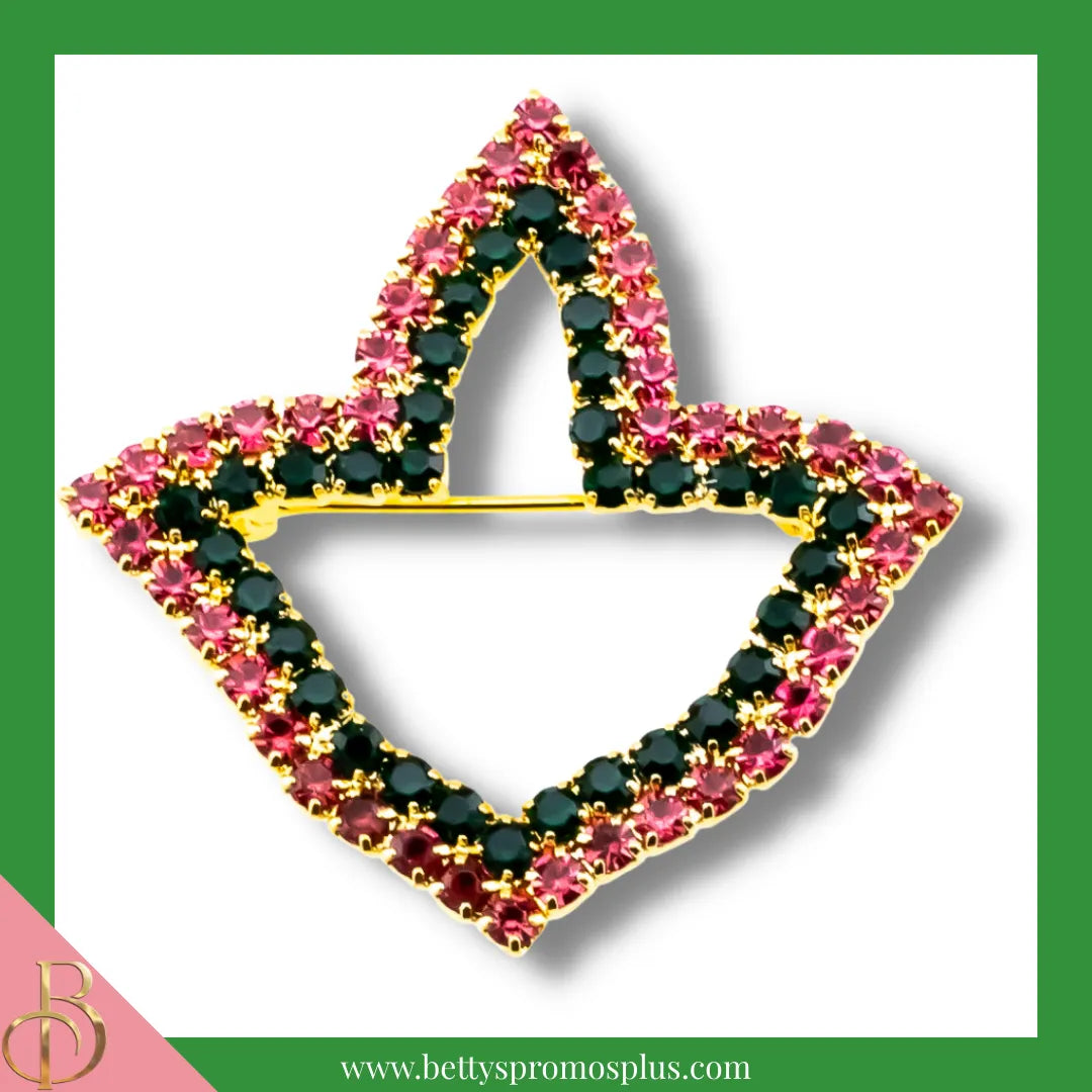 Alpha Kappa Alpha AKA Ivy Rhinestone Pin-Pink & Green Rhinestones-Alpha Kappa Alpha Paraphernalia-Alpha Kappa Alpha Rhinestone Pin-Betty's Promos Plus