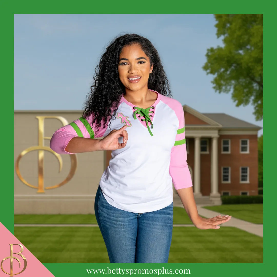 Alpha Kappa Alpha AKA Raglan Sleeve Screen Printed T-Shirt-Alpha Kappa Alpha Paraphernalia-Alpha Kappa Alpha T-Shirts-Betty's Promos Plus