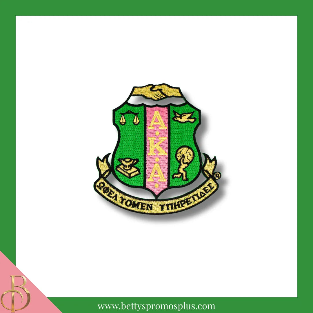 Alpha Kappa Alpha AKA Shield Iron-on Embroidered Patch-Green-Medium: 5"-Alpha Kappa Alpha Paraphernalia-Alpha Kappa Alpha Patch-Betty's Promos Plus