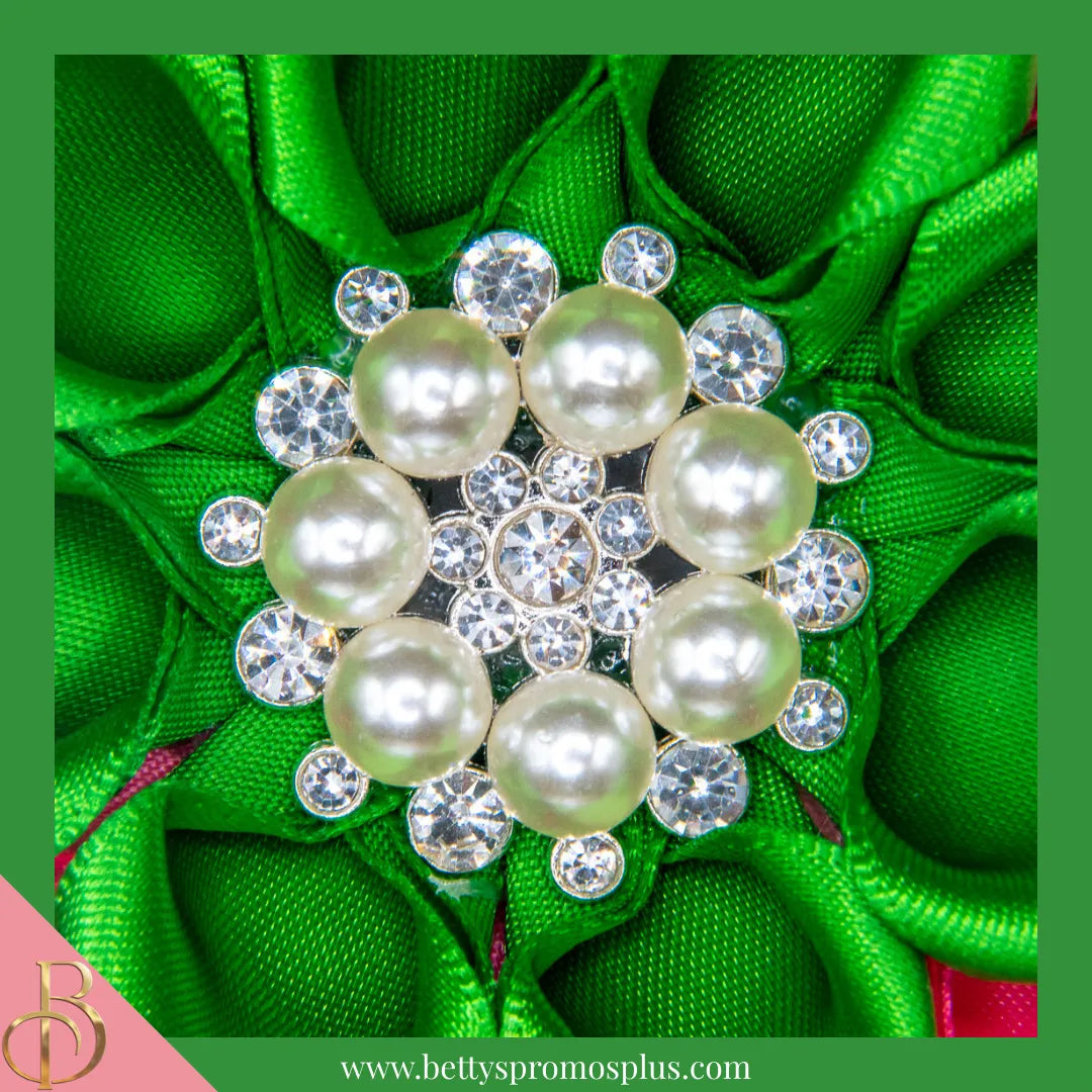 Alpha Kappa Alpha AKA Silk Flower Brooch-Alpha Kappa Alpha Paraphernalia-Alpha Kappa Alpha Lapel Pin-Betty's Promos Plus