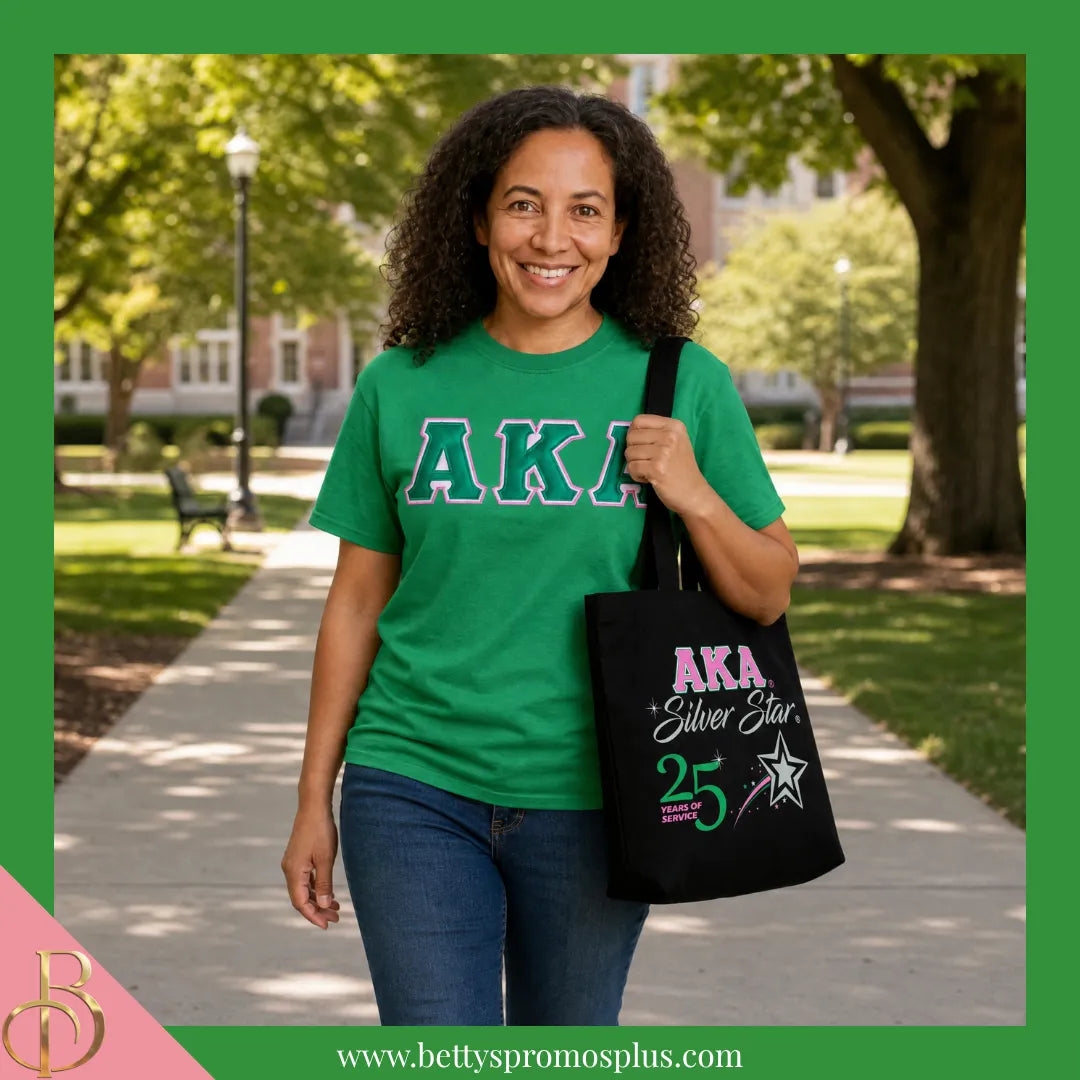 Alpha Kappa Alpha AKA Silver Star Screen Printed Tote Bag-Alpha Kappa Alpha Paraphernalia-Alpha Kappa Alpha Tote Bags-Betty's Promos Plus