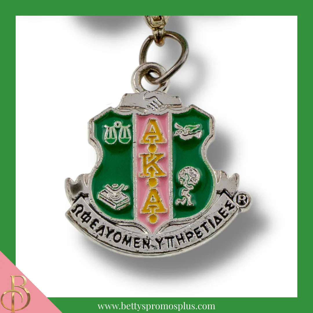 Alpha Kappa Alpha AKA Stone Bead Bracelet with Shield Charm-Alpha Kappa Alpha Paraphernalia-Alpha Kappa Alpha Bracelet-Betty's Promos Plus