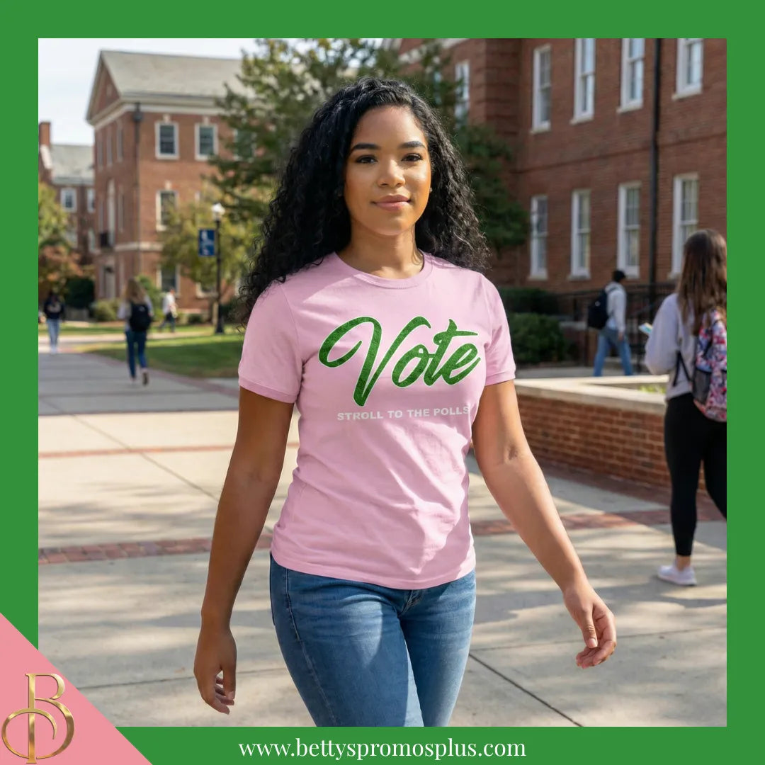 Alpha Kappa Alpha AKA Vote: Stroll to the Polls Screen Printed T-Shirt-Alpha Kappa Alpha Paraphernalia-Alpha Kappa Alpha T-Shirts-Betty's Promos Plus