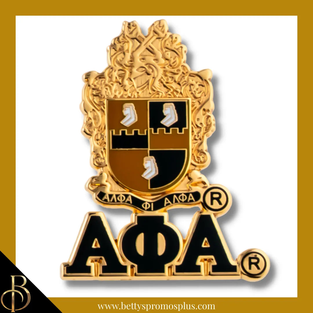 Alpha Phi Alpha ΑΦΑ 3D Color Shield with Letters Greek Fraternity Lapel Pin-Gold-Alpha Phi Alpha Paraphernalia-Alpha Phi Alpha Lapel Pin-Betty's Promos Plus