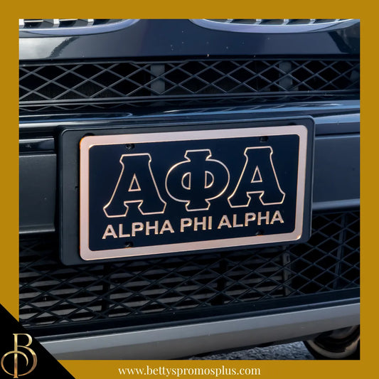 Alpha Phi Alpha ΑΦΑ Letters with Alpha Phi Alpha Laser Engraved Mirrored Acrylic Auto Tag License Plate-Alpha Phi Alpha Paraphernalia-Alpha Phi Alpha Auto Tag-Betty's Promos Plus