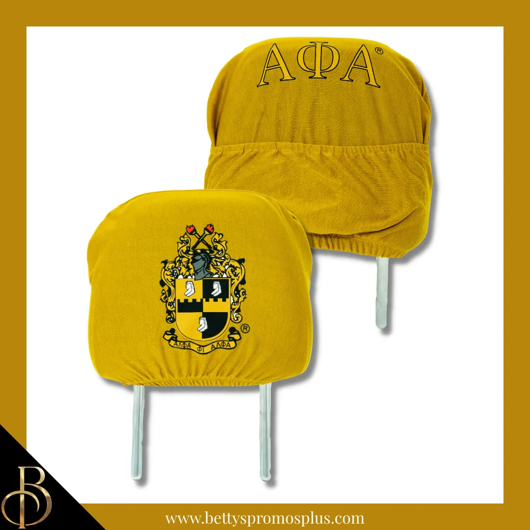 Alpha Phi Alpha ΑΦΑ Shield with Greek Letters Car Seat Headrest Cover-Single Headrest-Gold-Alpha Phi Alpha Paraphernalia-Alpha Phi Alpha Headrest Cover-Betty's Promos Plus