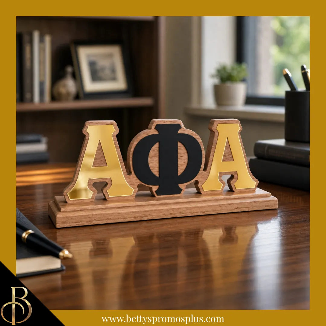 Alpha Phi Alpha ΑΦΑ Wooden Desk Ornament with Mirrored Letters-Alpha Phi Alpha Paraphernalia-Alpha Phi Alpha Desk Ornament-Betty's Promos Plus