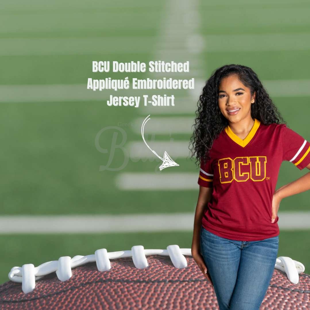 Bethune-Cookman University B-CU Double Stitched Appliqué Embroidered Jersey T-Shirt-BCU Paraphernalia-BCU T-Shirts-Betty's Promos Plus