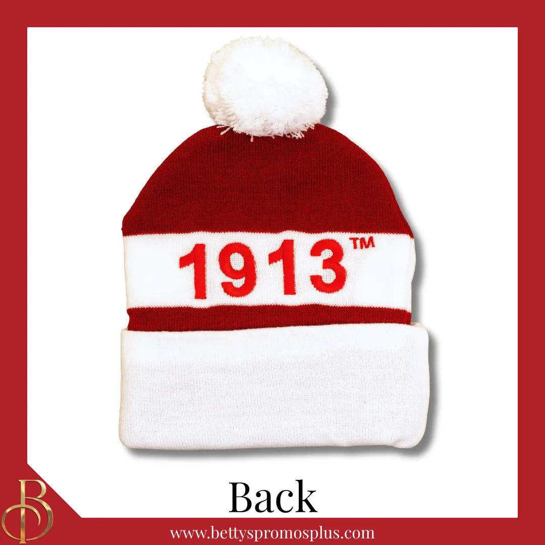 Delta Sigma Theta ΔΣΘ 1913 Embroidered Shield Knit Crest Beanie-Delta Sigma Theta Paraphernalia-Delta Sigma Theta Hats-Betty's Promos Plus