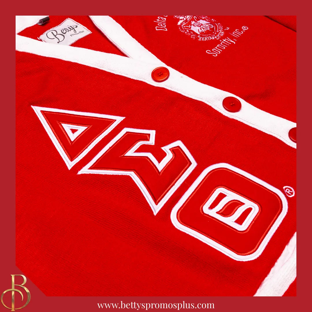 Delta Sigma Theta ΔΣΘ Cardigan Sweater with Double Stitched Twill Embroidered Letters & ΔΣΘ Shield-Delta Sigma Theta Paraphernalia-Delta Sigma Theta Sweaters-Betty's Promos Plus