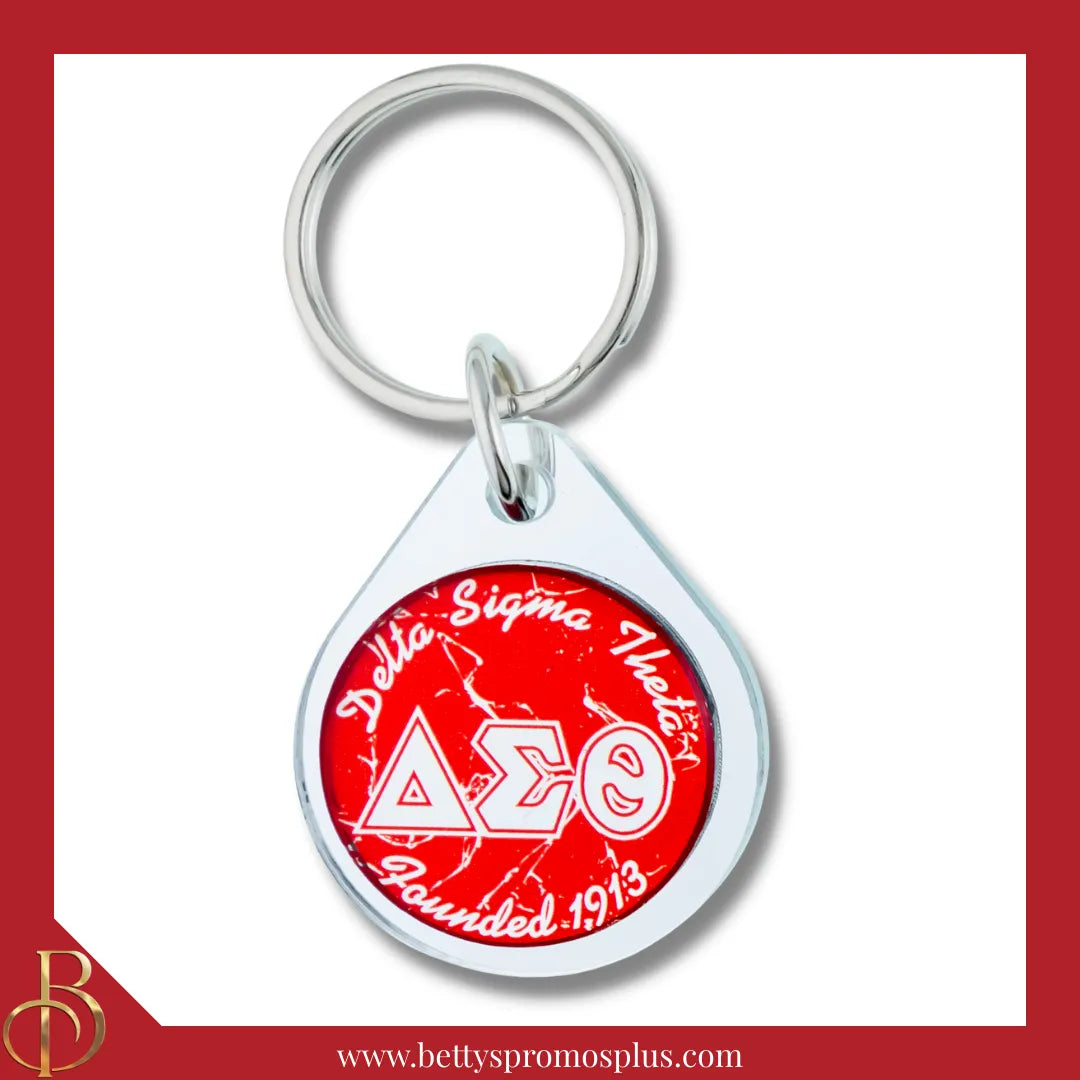Delta Sigma Theta ΔΣΘ Circular Acrylic Keychain with Shield or Greek Letters-Silver-ΔΣΘ Greek Letters-Delta Sigma Theta Paraphernalia-Delta Sigma Theta Keychain-Betty's Promos Plus
