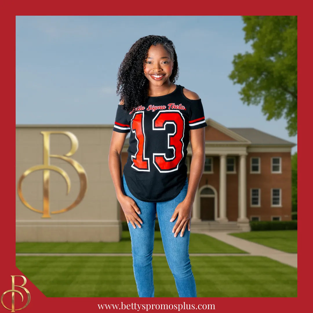 Delta Sigma Theta ΔΣΘ Cold Shoulder 13 Screen Printed T-Shirt-Delta Sigma Theta Paraphernalia-Delta Sigma Theta T-Shirts-Betty's Promos Plus