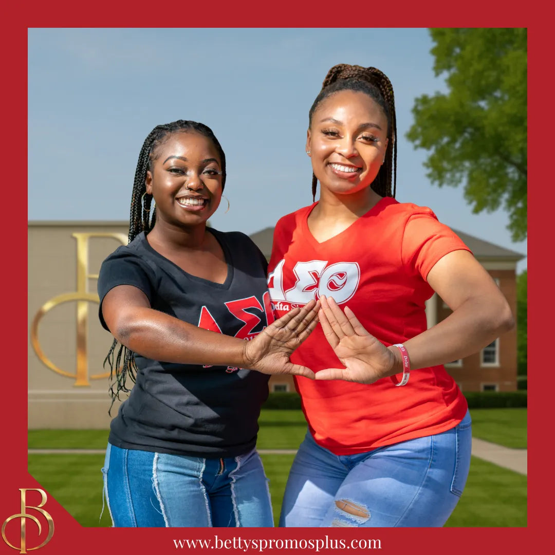 Delta Sigma Theta ΔΣΘ Greek Letters Screen Printed V-Neck T-Shirt-Delta Sigma Theta Paraphernalia-Delta Sigma Theta T-Shirts-Betty's Promos Plus