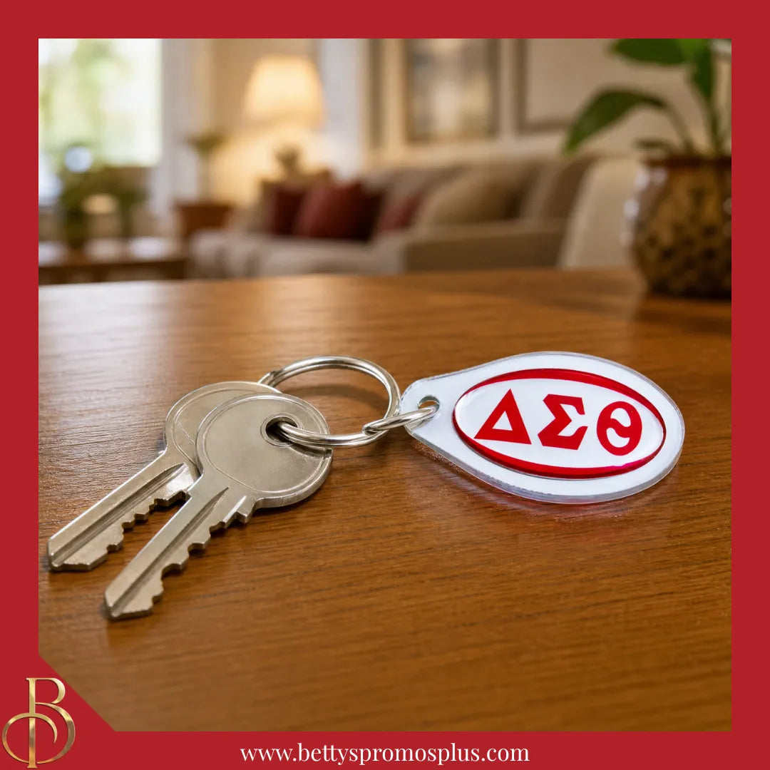Delta Sigma Theta ΔΣΘ Oval Acrylic Keychain-Delta Sigma Theta Paraphernalia-Delta Sigma Theta Keychain-Betty's Promos Plus