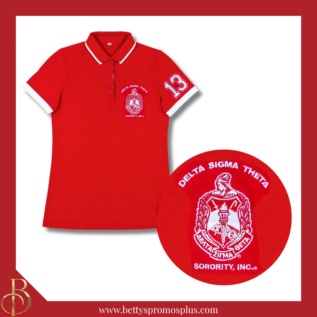 Delta Sigma Theta ΔΣΘ Polo Shirt Embroidered with Shield and 13