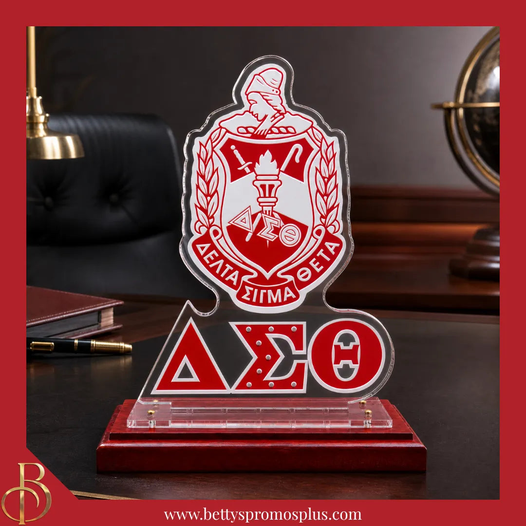 Delta Sigma Theta ΔΣΘ Shield Desk Ornament Plaque-Delta Sigma Theta Paraphernalia-Delta Sigma Theta Desk Ornament-Betty's Promos Plus