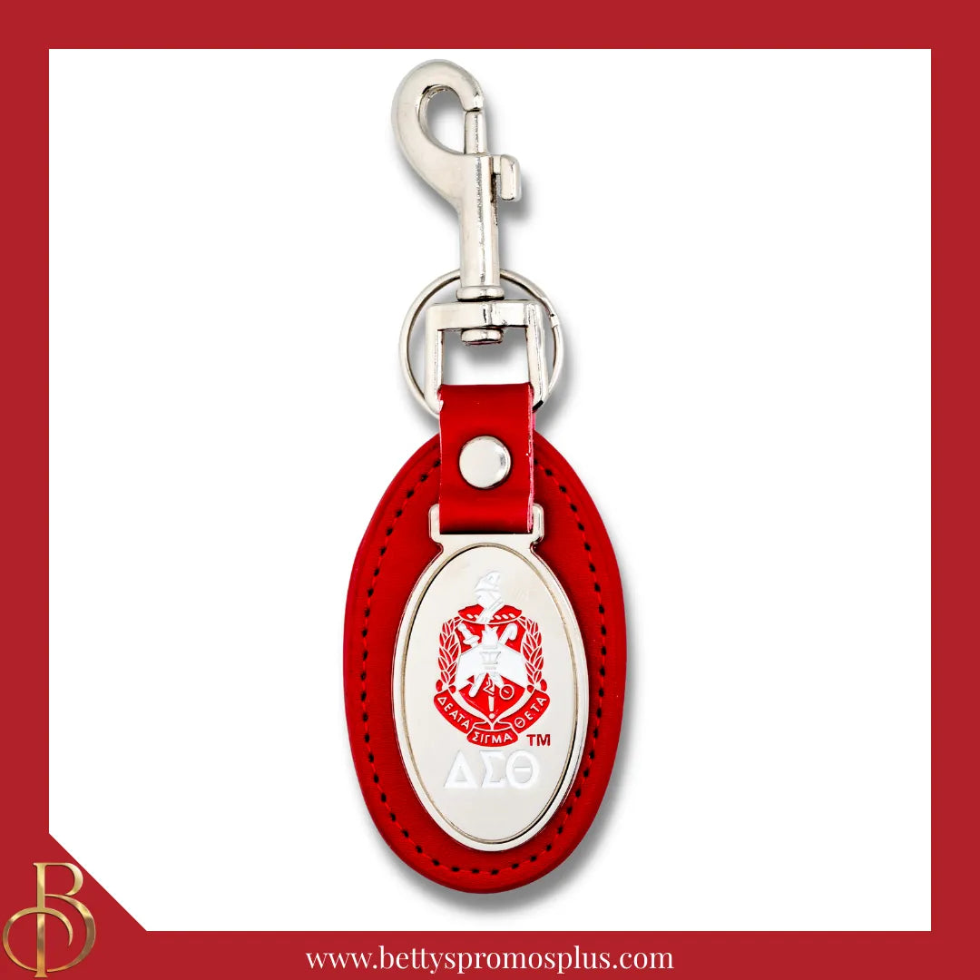 Delta Sigma Theta ΔΣΘ Shield Leather Key Fob Keychain-Red-Delta Sigma Theta Paraphernalia-Delta Sigma Theta Keychain-Betty's Promos Plus