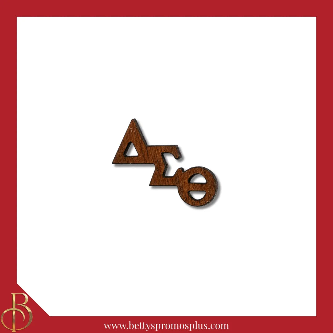 Delta Sigma Theta ΔΣΘ Wooden Greek Letters Lapel Pin-Small-Brown-Delta Sigma Theta Paraphernalia-Delta Sigma Theta Lapel Pin-Betty's Promos Plus