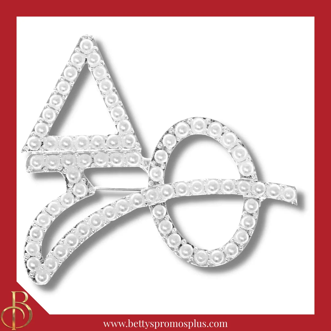 Delta Sigma Theta Signature ΔΣΘ Greek Letters Pearl Rhinestone Pin-Silver-Delta Sigma Theta Paraphernalia-Delta Sigma Theta Rhinestone Pin-Betty's Promos Plus
