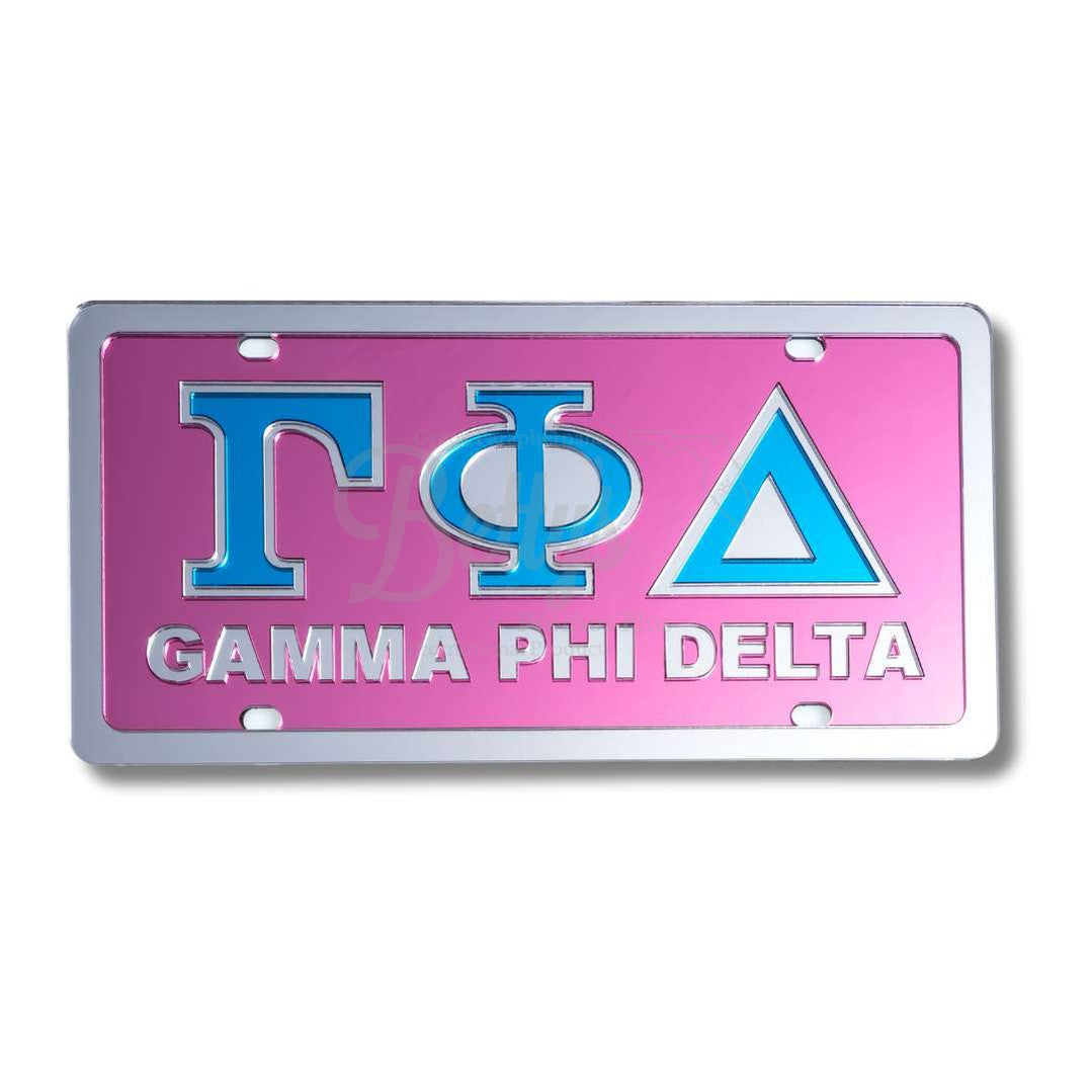 Gamma Phi Delta ΓΦΔ Laser Engraved Mirrored Acrylic Auto Tag License Plate-Pink- Paraphernalia- Auto Tag-Betty's Promos Plus