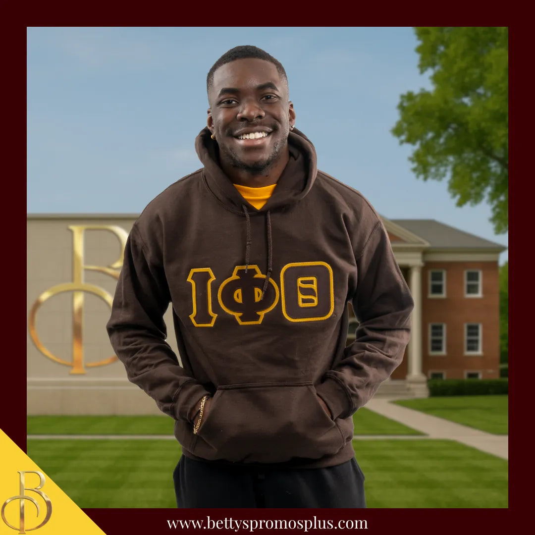 Iota Phi Theta ΙΦΘ Greek Letter Double-Stitched Embroidered Hoodie-Iota Phi Theta Paraphernalia-Iota Phi Theta Hoodie-Betty's Promos Plus