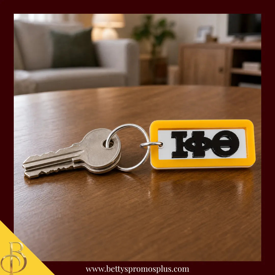 Iota Phi Theta ΙΦΘ Greek Letters Rectangular Acrylic Mirror Keychain with Gold Trim-Iota Phi Theta Paraphernalia-Iota Phi Theta Keychain-Betty's Promos Plus