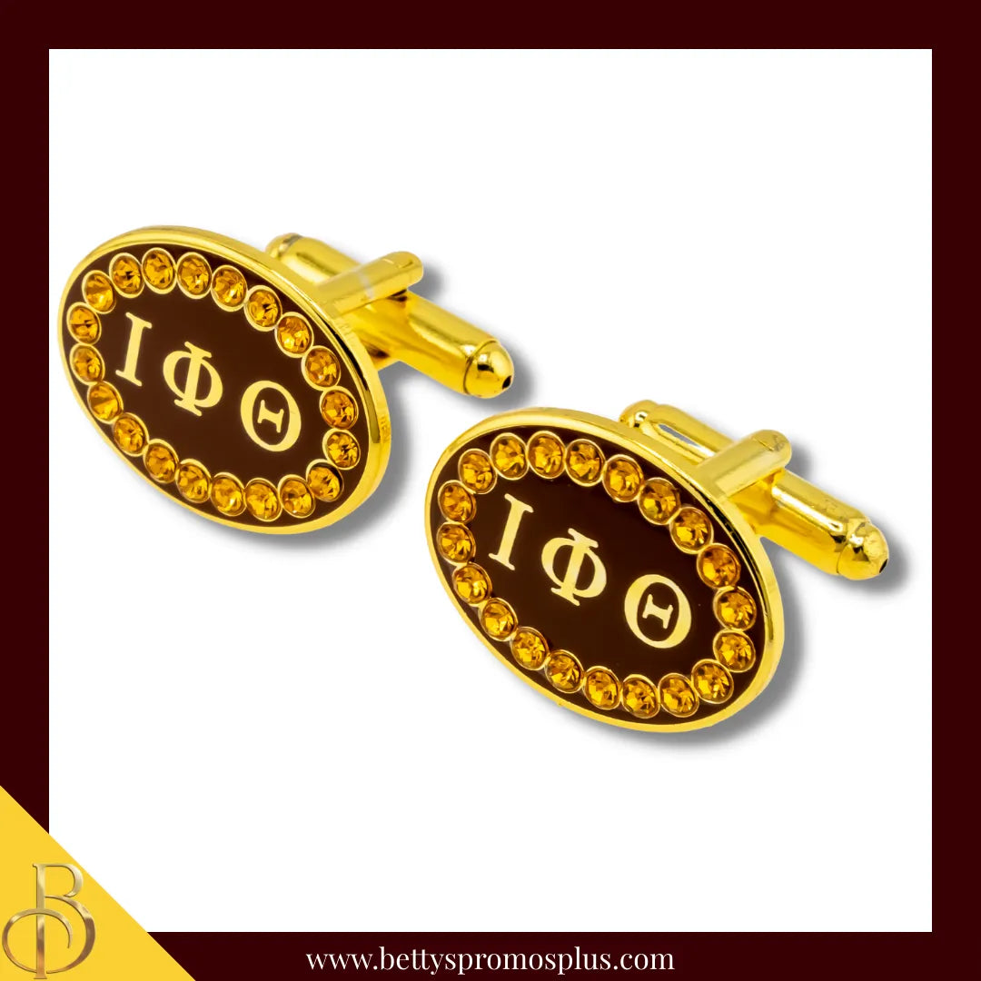 Iota Phi Theta ΙΦΘ Oval Stone Cufflinks-Gold-Iota Phi Theta Paraphernalia-Iota Phi Theta Cuff Links-Betty's Promos Plus