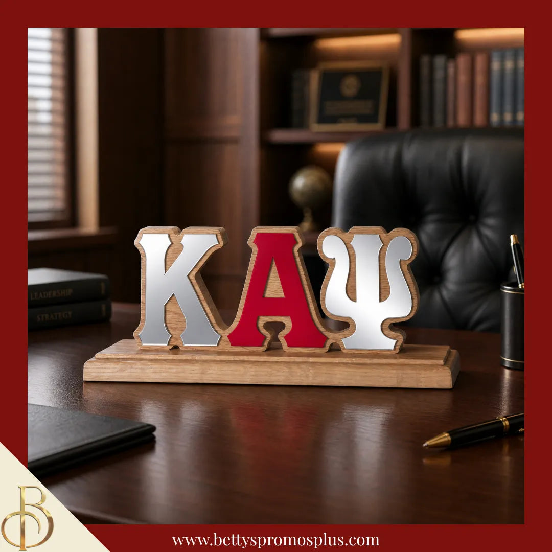 Kappa Alpha Psi ΚΑΨ Wooden Desk Ornament with Mirrored Letters-Kappa Alpha Psi Paraphernalia-Kappa Alpha Psi Desk Ornament-Betty's Promos Plus