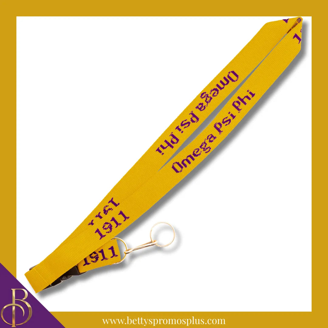 Omega Psi Phi ΩΨΦ 1911 Woven Embroidered Lanyard-Old Gold-Omega Psi Phi Paraphernalia-Omega Psi Phi Lanyards-Betty's Promos Plus
