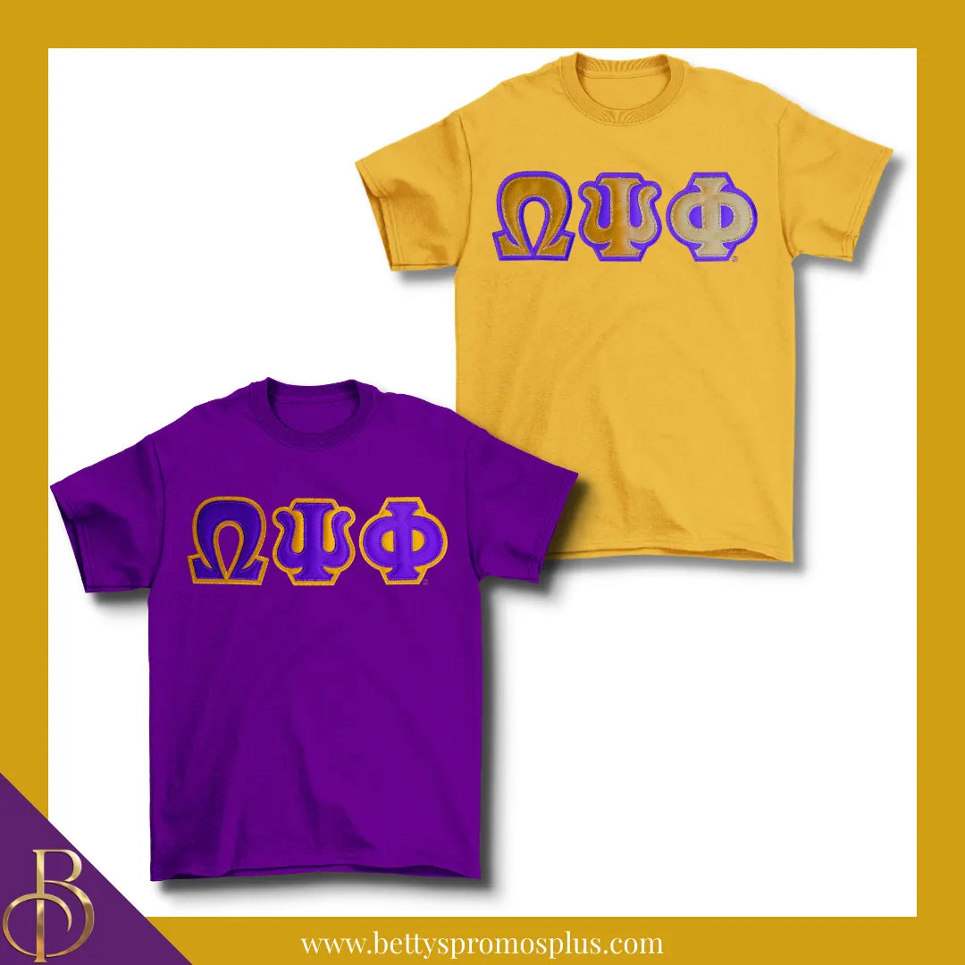 Omega Psi Phi ΩΨΦ Double Stitched Appliqué Embroidered Line T-Shirt Purple / 3X-Large