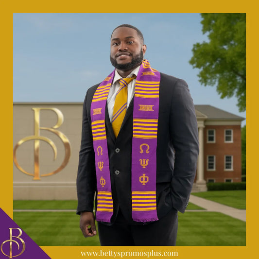 Omega Psi Phi ΩΨΦ Greek Letters Kente Cloth Graduation Stole-Omega Psi Phi Paraphernalia-Omega Psi Phi Graduation Stole-Betty's Promos Plus