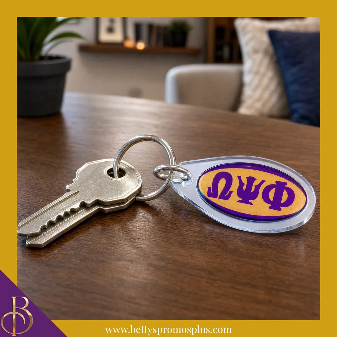 Omega Psi Phi ΩΨΦ Oval Acrylic Keychain-Omega Psi Phi Paraphernalia-Omega Psi Phi Keychain-Betty's Promos Plus