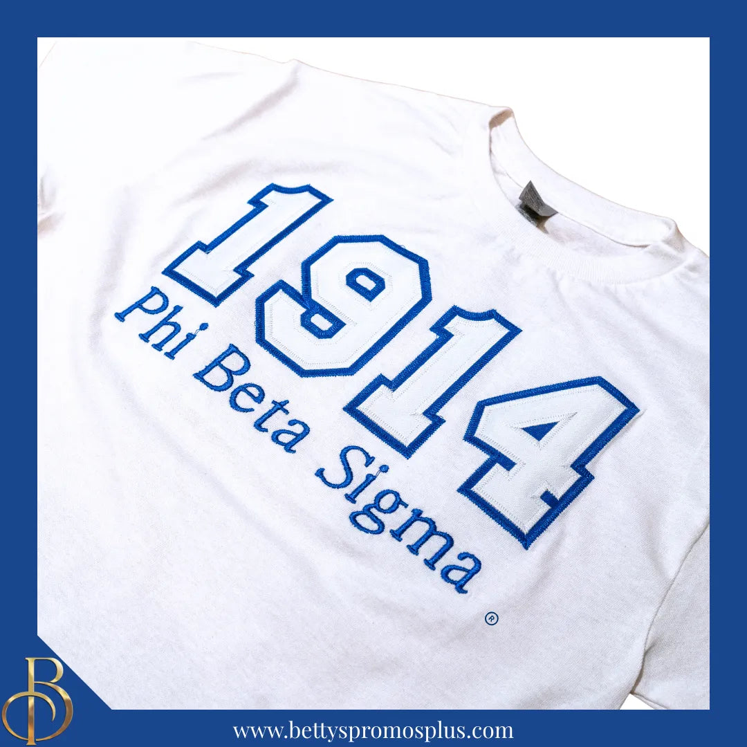 Phi Beta Sigma 1914 ΦΒΣ Script Double Stitched Appliqué Embroidered Line T-Shirt-Phi Beta Sigma Paraphernalia-Phi Beta Sigma T-Shirts-Betty's Promos Plus