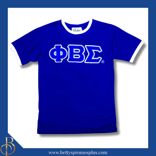 Phi Beta Sigma ΦΒΣ Double Stitched Embroidered Ringer T-Shirt-Blue-Small-Phi Beta Sigma Paraphernalia-Phi Beta Sigma T-Shirts-Betty's Promos Plus