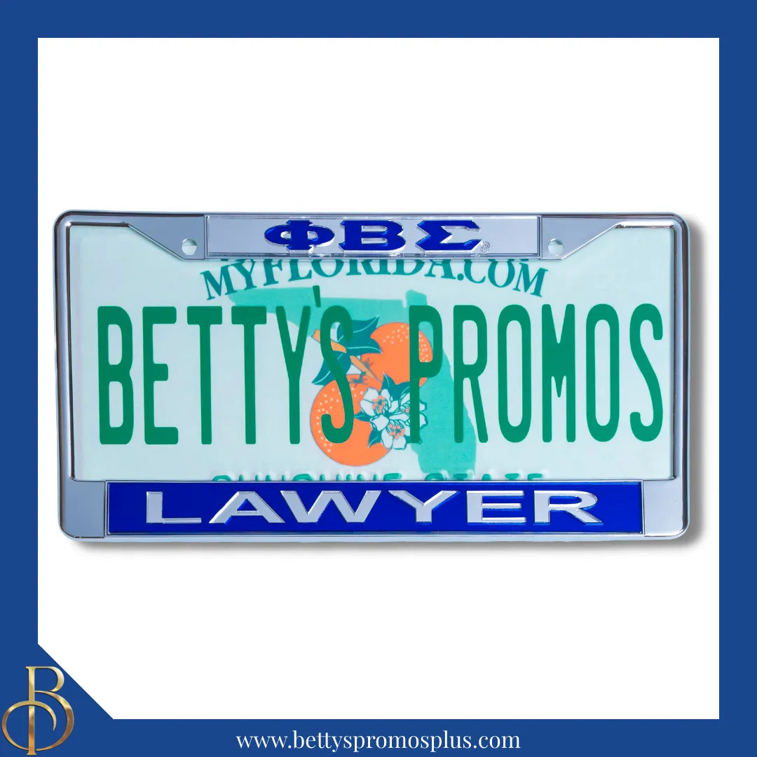 Phi Beta Sigma ΦΒΣ Lawyer Chrome Laser Engraved Mirrored Acrylic Auto Tag License Plate Frame-Silver Top-Blue Bottom-Phi Beta Sigma Paraphernalia-Phi Beta Sigma Auto Tag Frame-Betty's Promos Plus
