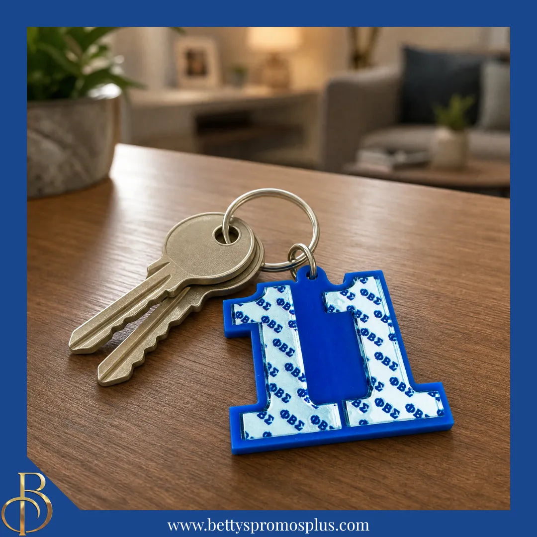 Phi Beta Sigma ΦΒΣ Line Number Mirrored Acrylic Keychain Available 1-25-Phi Beta Sigma Paraphernalia-Phi Beta Sigma Keychain-Betty's Promos Plus