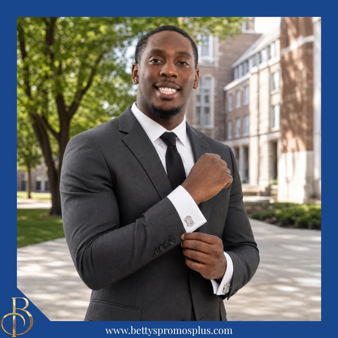 Phi Beta Sigma ΦΒΣ Shield Sandblasted Cuff Links-Phi Beta Sigma Paraphernalia-Phi Beta Sigma Cuff Links-Betty's Promos Plus