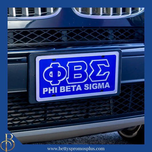 Phi Beta Sigma ΦΒΣ with Phi Beta Sigma Laser Engraved Mirrored Acrylic Auto Tag License Plate-Phi Beta Sigma Paraphernalia-Phi Beta Sigma Auto Tag-Betty's Promos Plus